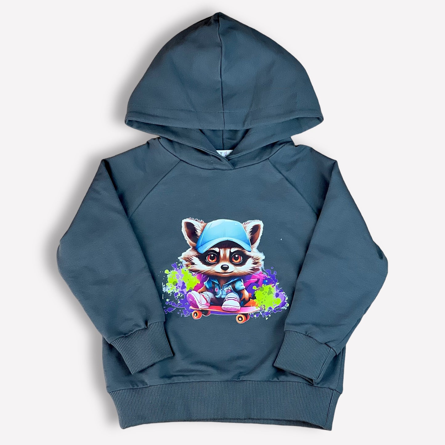 Jungen Hoodie mit Kapuze Grau mit Waschbär-Druck