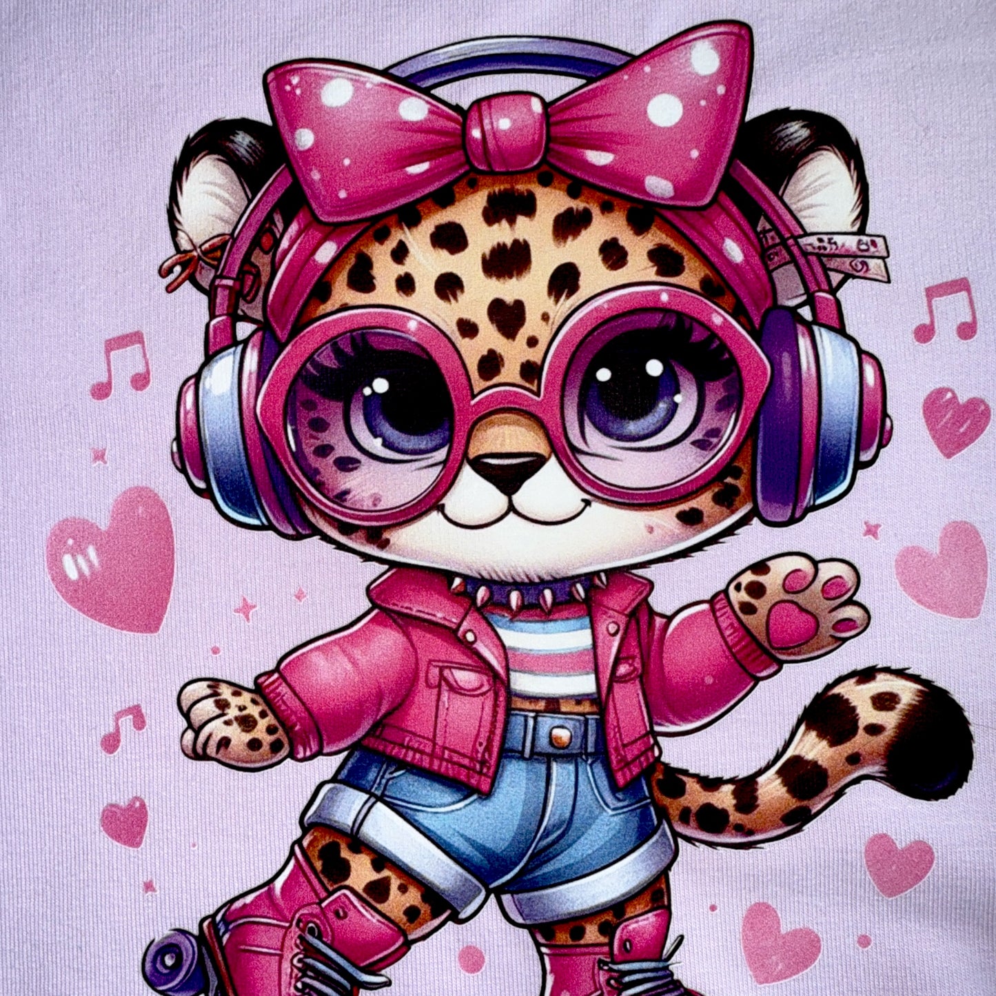 Nachhaltiges Sweatshirt Mädchen, Leopardenmotiv, fliederfarben, bequem & stylish