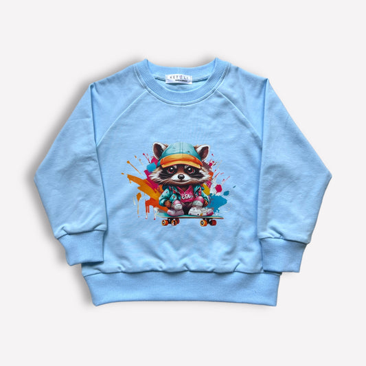Jungen Sweatshirt Babyblau mit Waschbär-Print