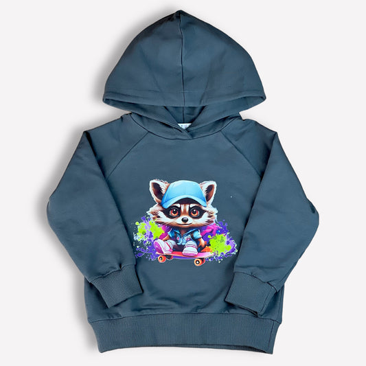 Jungen Hoodie mit Kapuze Grau mit Waschbär-Druck